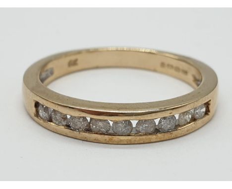 9ct yellow gold diamond half eternity ring, weight 2.1g and 0.20ct diamond approx size K 