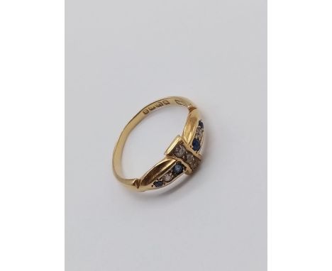 18CT YELLOW GOLD DIAMOND AND SAPPHIRE RING , WEIGHT 2.8G SIZE O 