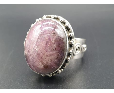 Cabochon Star Ruby Ring in sterling silver in antique style with ruby approx 22cts size U 