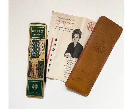 Vintage Addfeet Junior machine. With instructions and original leather pouch. 17cm in length. 