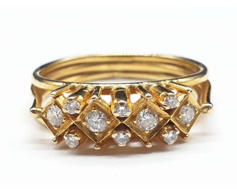 14ct yellow gold diamond set ring - size M1/2. Weighs 3.4g. 