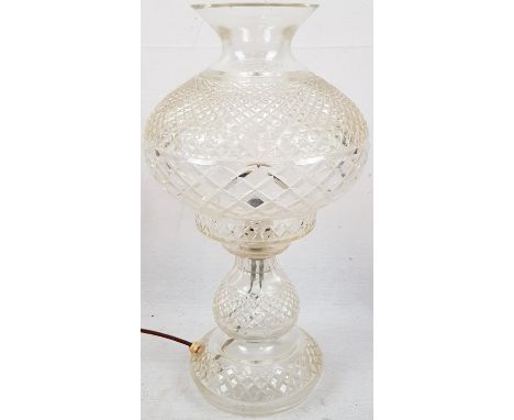 A Vintage Waterford Crystal Two-Piece Electrical Hurricane Lamp. Slight chip damage on first piece mouth (not noticeable). 50
