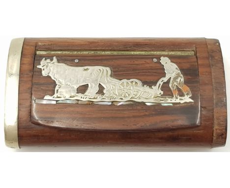 Vintage Wood and Silver Snuff Box. 7 x 4cm 