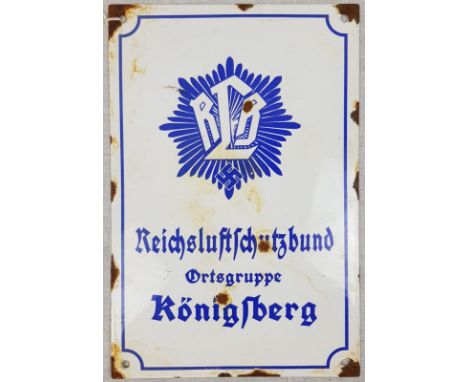 WW2 German Enamel Sign-?Air Raid Police Meeting Place-Konigsburg? 