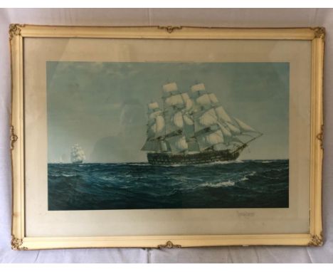 1926 limited edition signed Montague Dawson print original gilded frame, 82x58cm 