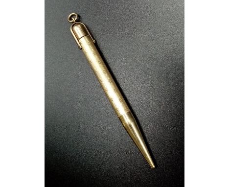 A Vintage Yellow-Metal Pencil Holder. 9cm. 12.8g 