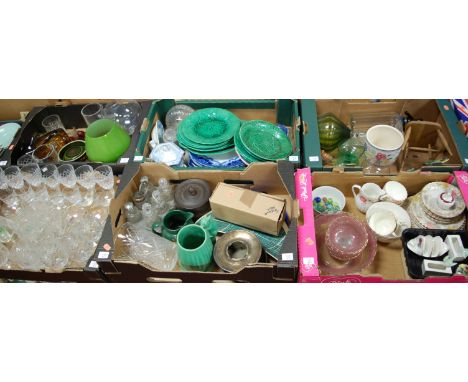 Seven boxes of miscellaneous items to include Victorian meat plates, Victorian Wedgwood Strawberry dishes, Poole pottery vase