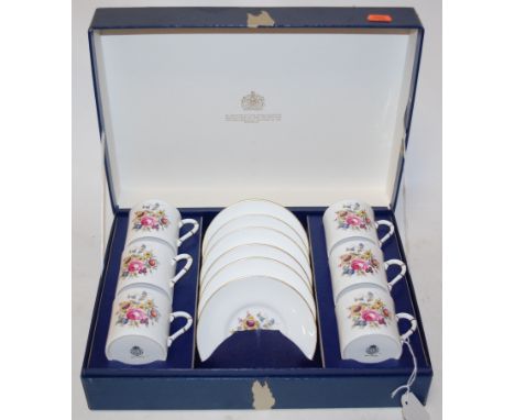 A modern Royal Worcester six place setting coffee service, with floral decoration, boxed 
