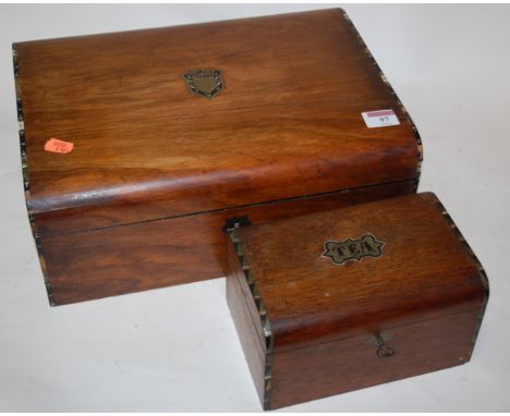 A late Victorian walnut writing slope, having fitted interior and presentation plaque; together with a Victorian rosewood tea