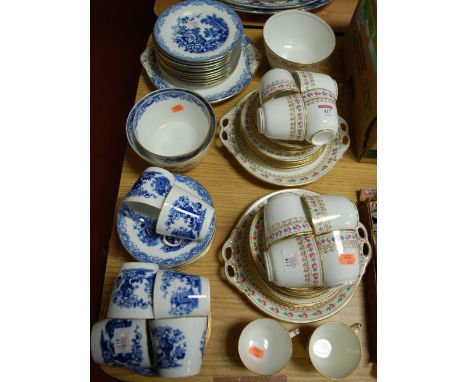 An early 20th century blue & white transfer decorated part tea service together with one other Victorian part service