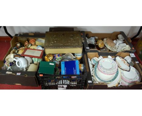 A large collection of miscellaneous items to include Victorian and later teawares, character jugs, mantel clock etc