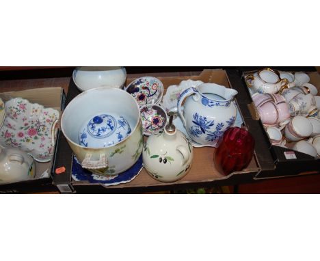 Three boxes of miscellaneous china to include; Shelley hand-painted coffee cans and saucers, Victorian hors d'oeuvres dish et