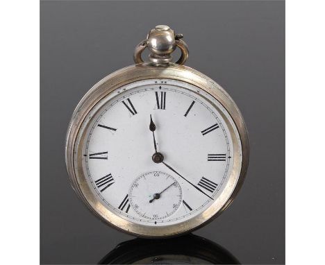 Silver open face pocket watch, with a white enamel dial, Roman hours and subsidiary seconds dial 