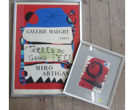Mourlot, poster, Terres de Grand Feu Maeght 1955, 29ins x 20.5ins, together with Joan Miro, book cover, 10ins x 8ins