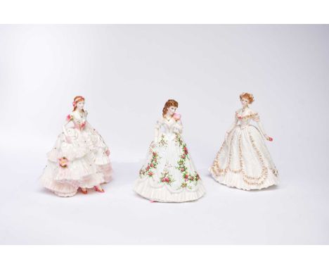 Three Royal Worcester ladies from the Compton and Woodhouse series inspired by the romance of the Victorian era,comprising Sw