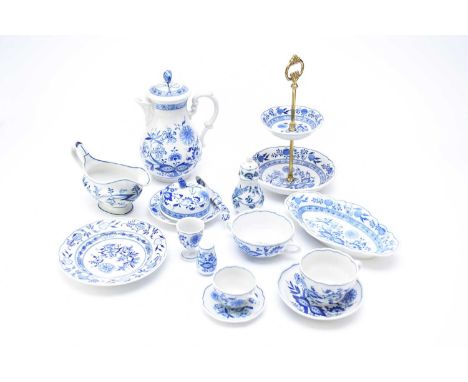 A large and comprehensive assembled dinner, tea and coffee service in the 'Blue Onion' Meissen style, manufacturers including