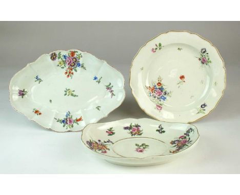A group of Worcester polychrome porcelain, circa 1775-80painted with over-glaze enamels with assorted bouquets of flowers wit