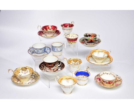 A collection of English tea and coffee waresearly-mid 19th centuryincluding two pairs of Adelaide-shape trios, painted with r