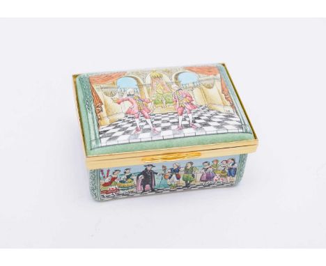 Theatre Interest - A Halcyon Days enamel music box, a limited edition numbered 88 of 1,000, opening to play 'Take a Pair of S