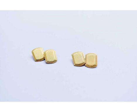 A pair of yellow metal engine turned cufflinks, stamped '18ct', weight approx 8.5g