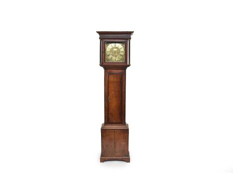 An 18th century oak and mahogany crossbanded longcase clock by William Bromley, Salop, the hood with a scotia cornice above a