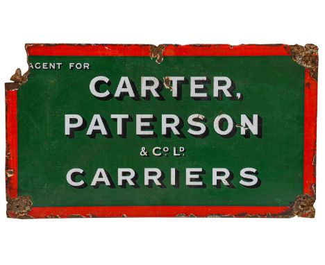 Agent For Carter Paterson &amp; Co Ld Carriers: A Single-Sided Enamel Advertising Sign, 45cm by 79cm (a/f)