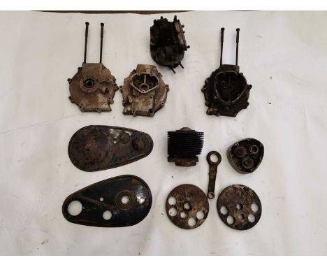 Crate of Matchless Motorcycle Spares including engine casings, barrel, cylinder head, primary covers and small other parts.