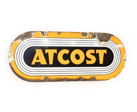 ATCOST: A Single-Sided Yellow Enamel Advertising Sign, 30cm by 76cm