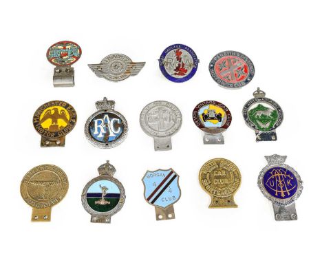 Fourteen Chromed and Brass Car Badges, to include JR Gaunt London blue enamel example, Manchester Eagle Motor Club, North Dev