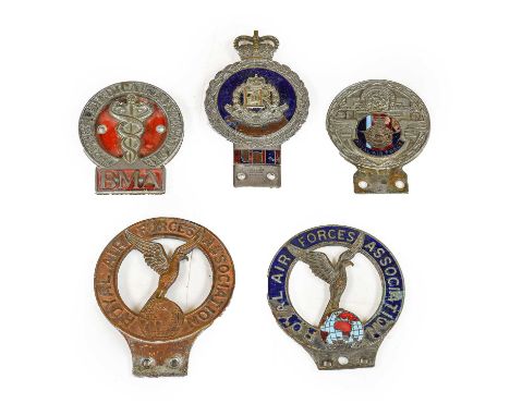 J R Gaunt: A Chrome Plated and Enamelled Royal Military Police Car Badge; Two Royal Air Force Association Car Badges; A Briti