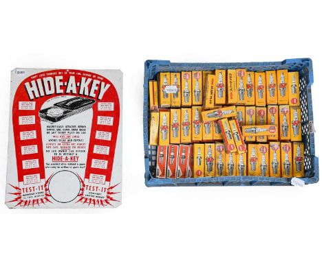 Hide-A-Key: A Single-Sided Enamel Sign; and A Box of NGKR and Motorcraft Super Spark Plugs
