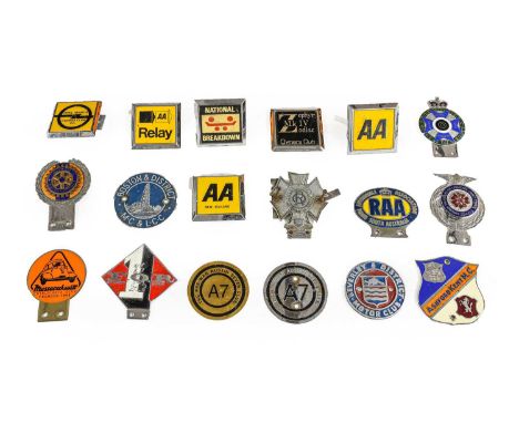 Eighteen Assorted Chromed Metal and Plastic Car Badges, to include Fellowship of Riders, The Pre-War Austin 7 Club, Rotary In