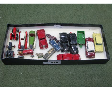 Three Britains Lilliput Vehicles, including tractor, Matchbox 1:75's and similar items, playworn.
