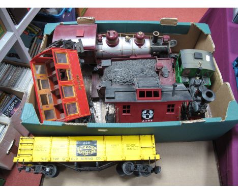 Six 'G' Scale Model Railway Items, by Lehman, Bachmann, including Lehman L.G.B 0-4-0 Tank Locomotive, missing some parts, dam