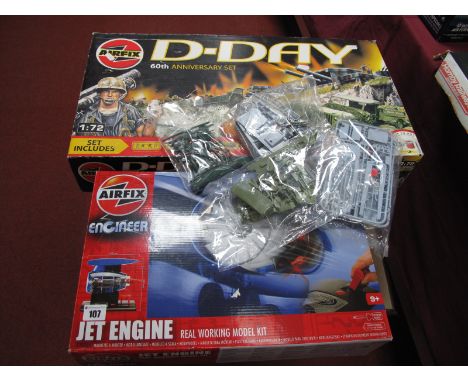 Two Airfix Plastic Model Kits, comprising of #A20005 Jet Engine, #10300 D-Day 60th Anniversary Set, many parts in sealed bags