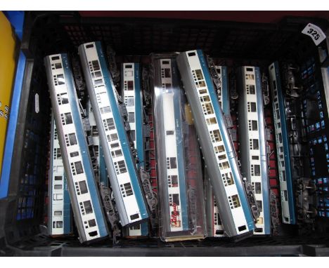 Ten Trix TTR BR Blue/Grey Eight Wheel Coaches- five x M16171 corridor, two x buffet, 3 x M21240 brake, one repro fitted with 