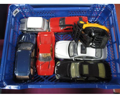 Seven Diecast and Plastic Model Vehicles, by Motormax and other, mainly 1:24th scale including Mercedes Benz S-Class, playwor