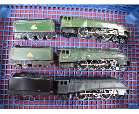 Three Hornby Dublo Class A4 4-6-2 Steam Locomotives and Eight Wheel Tenders- For Spares or Repair- Two BR green ''Silver King