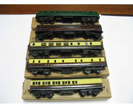 Five Exley "OO" Gauge/4mm Boxed Coaches, Great Western Fifty Foot suburban brake 3rd Southern Green fifty seven foot brake 3r