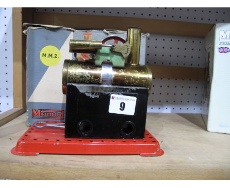 A Mamod (Circa 1907-75) Stationary Steam Engine,  good condition (appears light steamed), burner and funnel, boxed, box fair,