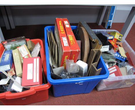 Contents of a "OO"/"HO" Gauge Model Railway Enthusiasts Workshop, including, turntable, ballast, track, locomotive bodies, tr