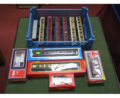 A Quantity of "OO" Gauge Rolling Stock Items. by Tri-ang, Airfix, Lima, including eight wheeled coaches, wagons, sometimes bo