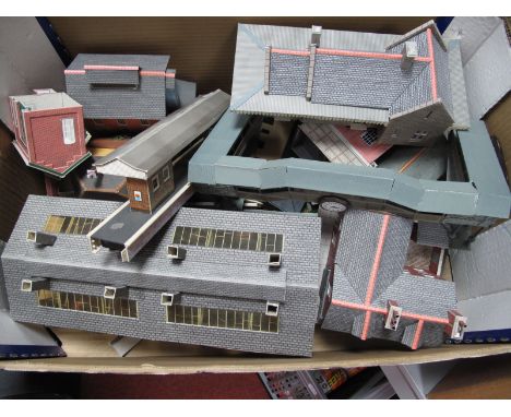 A Quantity of "OO" Gauge/4mm Trackside Buildings Etc, predominantly assembled from card and plastic kits, station, engine she