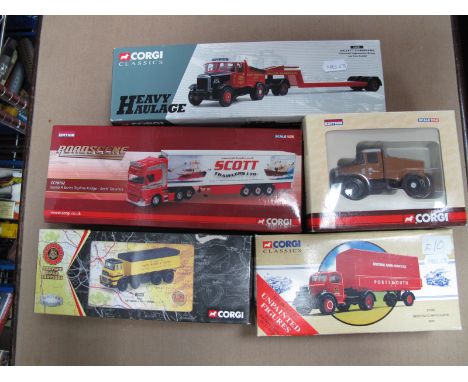 Five Corgi Diecast Model Commercial Vehicles, including 1:50th scale #16901 Hallaett Silbermann Scammell Highwayman ballast a