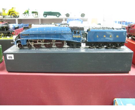 ACE Trains 0 Gauge/7mm 24V/3 Rail Class A4 4-6-2 Steam Locomotive and Eight Wheel Tender. L.N.E.R Garter blue, named 'Merlin'