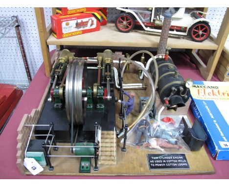 A Well Engineered Model Diorama of a Live Seam Cotton Mill Power Plant, fitted with a twin horizontal engine (similar to a St