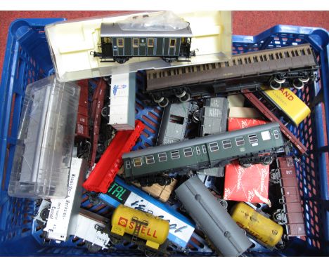 A Quantity of "HO" Gauge Outline Continental Rolling Stock, including wagons, tankers, vans by Rivarossi, Fleischmann, playwo