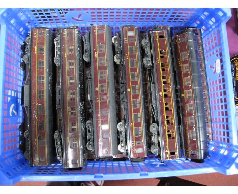 Thirteen Exley "OO" Gauge/4mm Unboxed LMS Maroon Fifty Seven Foot Coaches, eight full 3rd corridor, four full 1st corridor, p