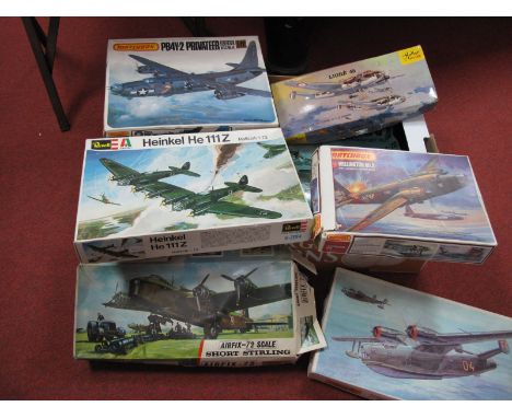 Seven 1:72nd Scale Plastic Model Military Aircraft Kits, by Airfix, Matchbox, Revell, Heller, Italaerei, including Flugzeug M