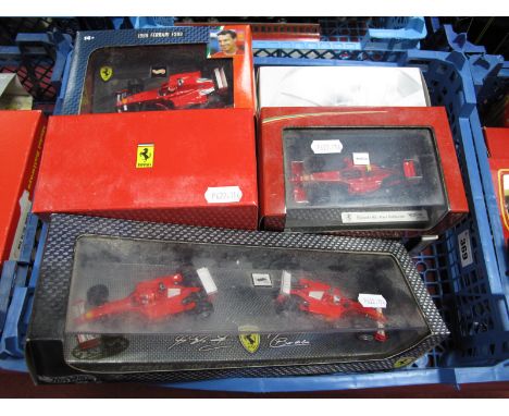 Nine 1:43rd Scale Diecast Model Ferrari Cars, by Hotwheels, Kyosho, including Hotwheels Ferrari 2001 Constructors Champions (